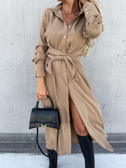 Damen Sommerkleid mit Gürtel und Seiten Schlitz