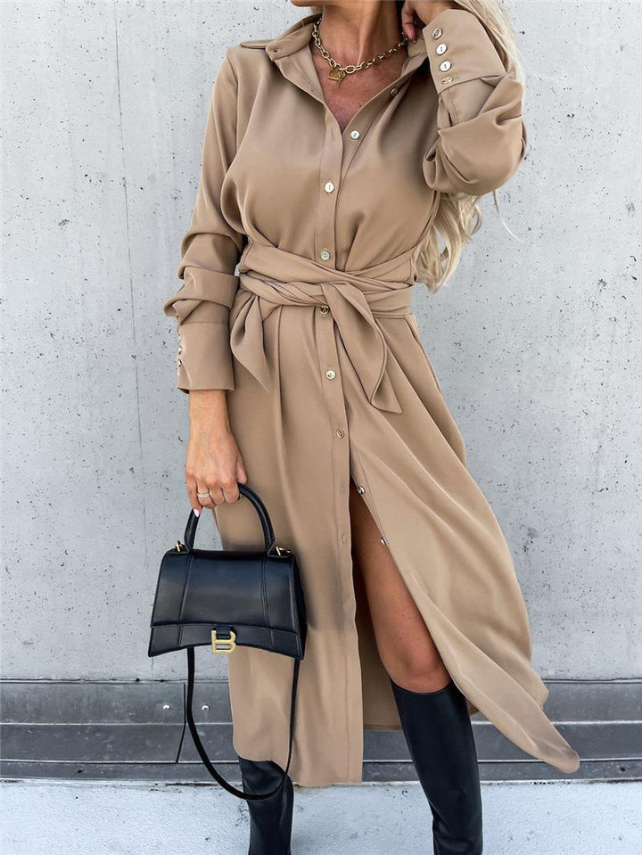 Damen Sommerkleid mit Gürtel und Seiten Schlitz