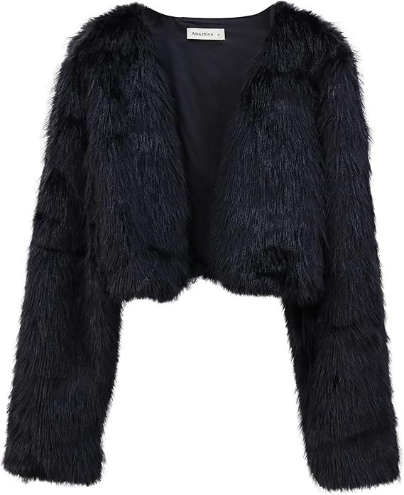 Damen Kurzjacke Flauschig Offener Schnitt Chic