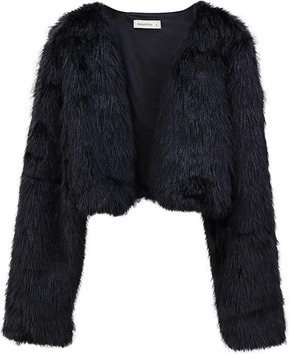 Damen Kurzjacke Flauschig Offener Schnitt Chic