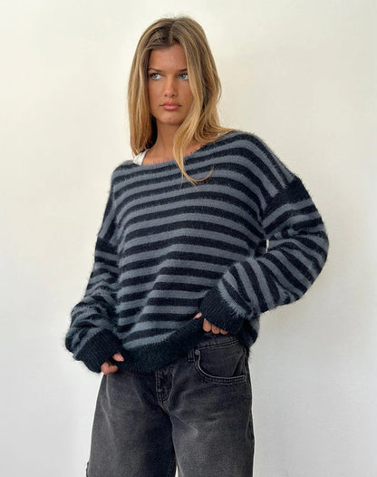 Damen Pullover Gestreift Lockere Passform Modern
