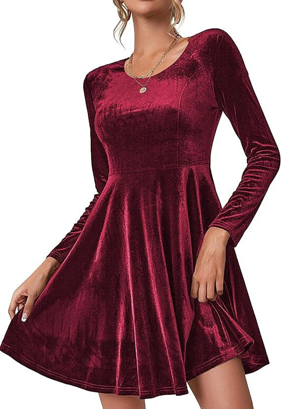 Damen Luxus Samtkleid Elegant Langärmlig