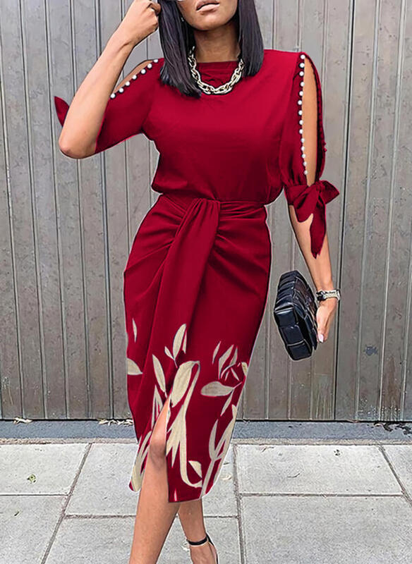 Damenkleid Elegant Mit Gürtel Und Ausschnitt