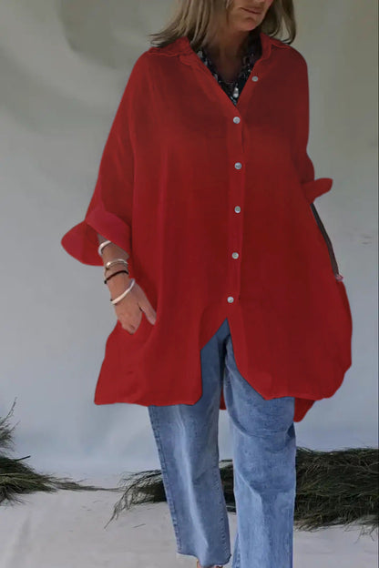 Damen Bluse Oversize Lässig Druckknopf