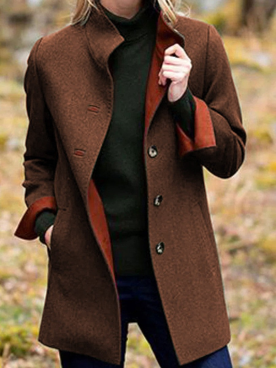 Damen Wollmantel Elegant Doppelknöpfe Wintermode
