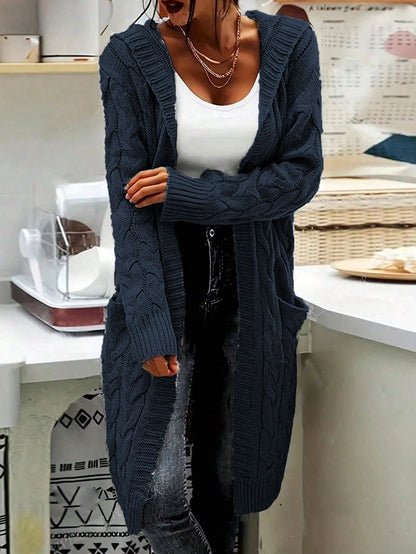 Damen Strickjacke Lässig Lang Große Taschen