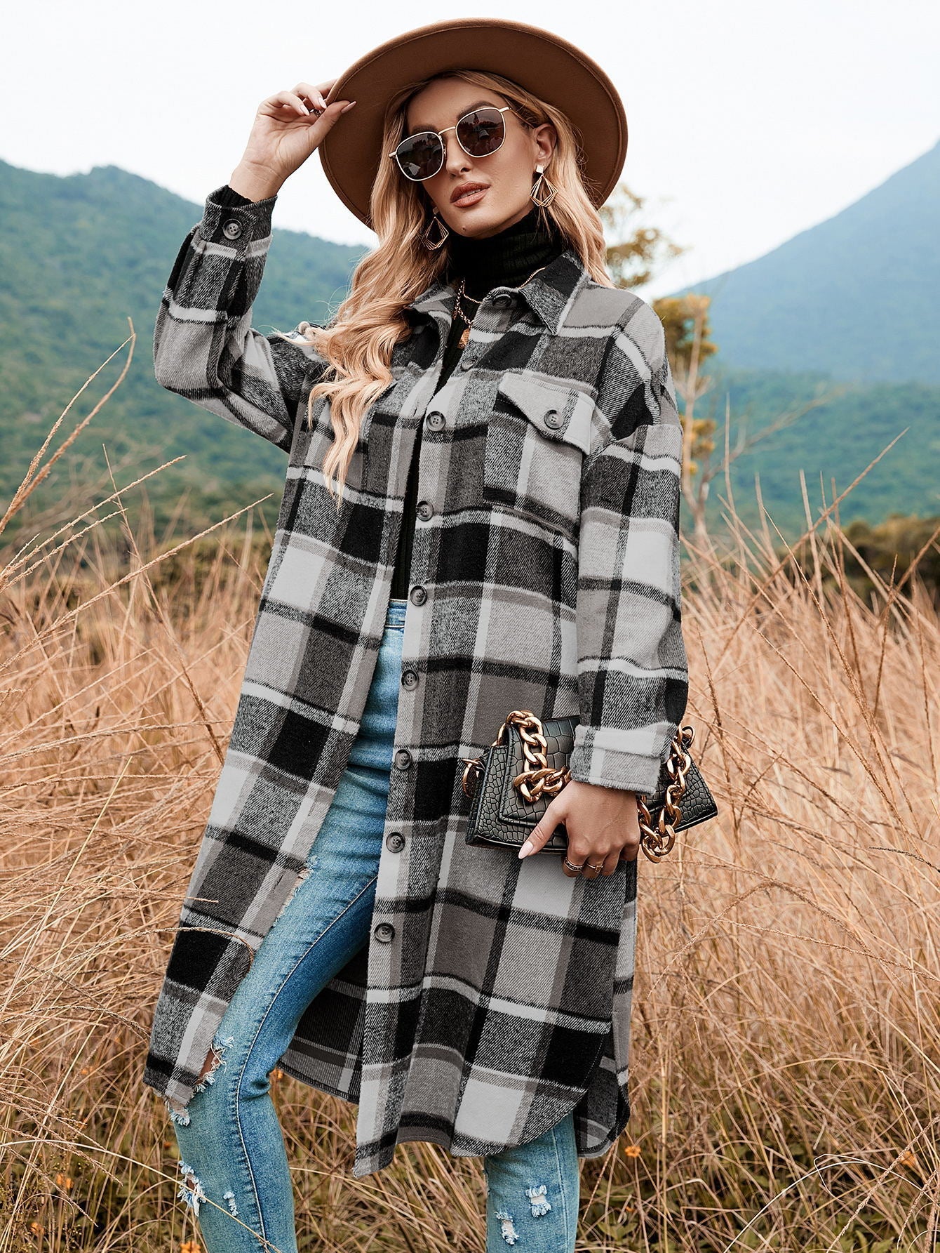 Damen Flanell Kleid Karo Muster Winterlich