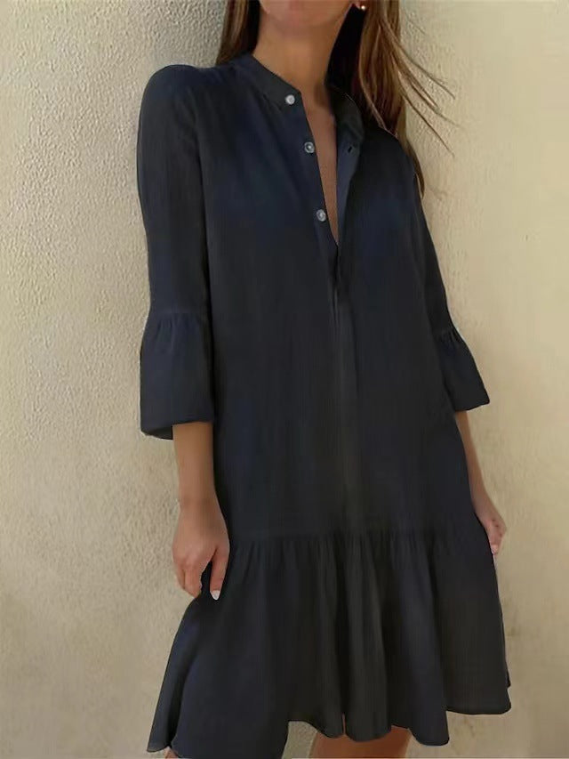 Damen Hemdkleid Rüschen Chic Elegant