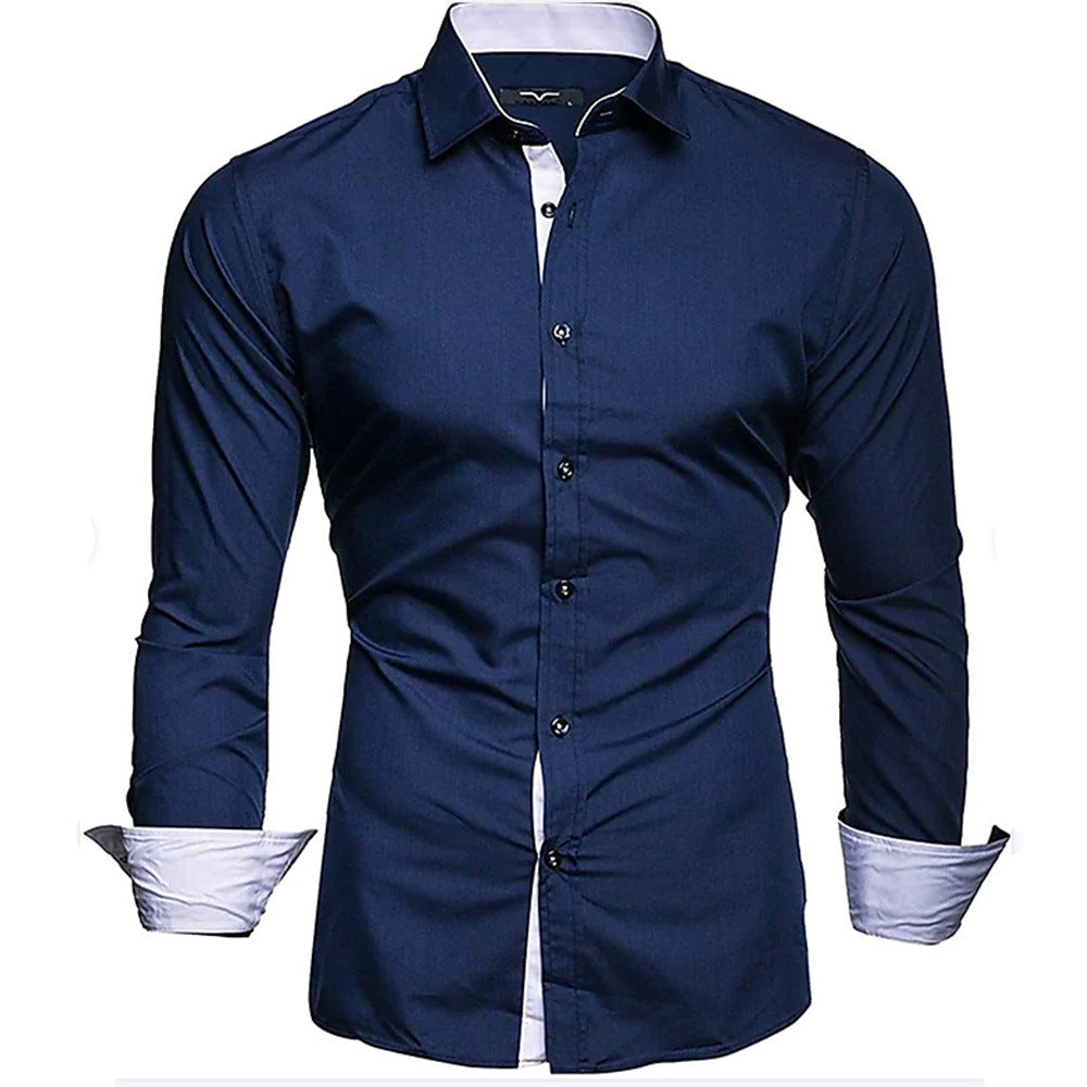 Herren Hemd Elegant Langarm Mit Kontrast Manschetten
