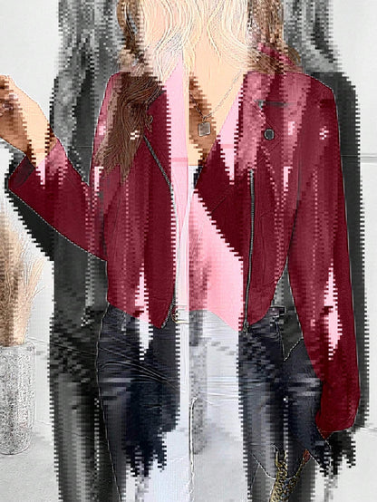 Damen Lederjacke Bikerstil Asymmetrisch Elegant