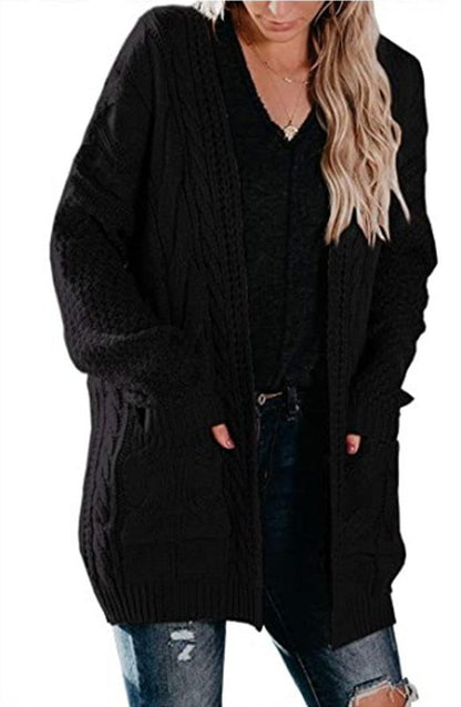 Damen Cardigan Grobstrick mit tiefen Taschen und Zopf Muster