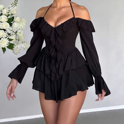 Sommerkleid Damen Rüschen Oben Ohne Schultern
