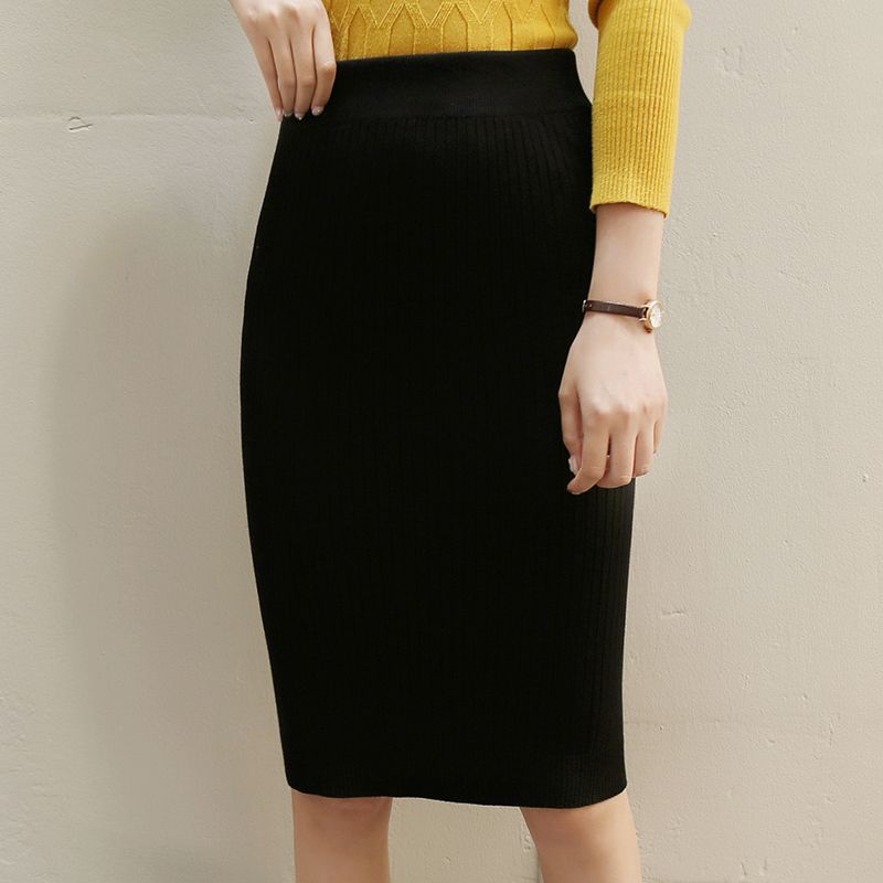 Damen Strickrock Hüftlang mit Hoher Taille