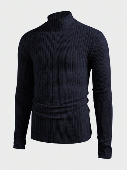 Herren Pullover Strick Hochkragen Rippoptik