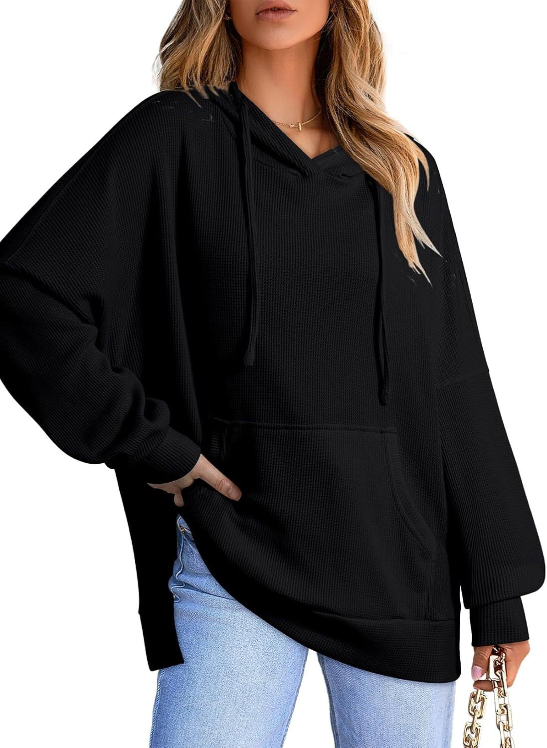 Damen Oversized Pullover Kapuze Weite Passform