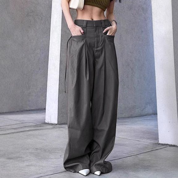 Damen Hose Weite Plissee Taschen Elegant - IdealeKleiden