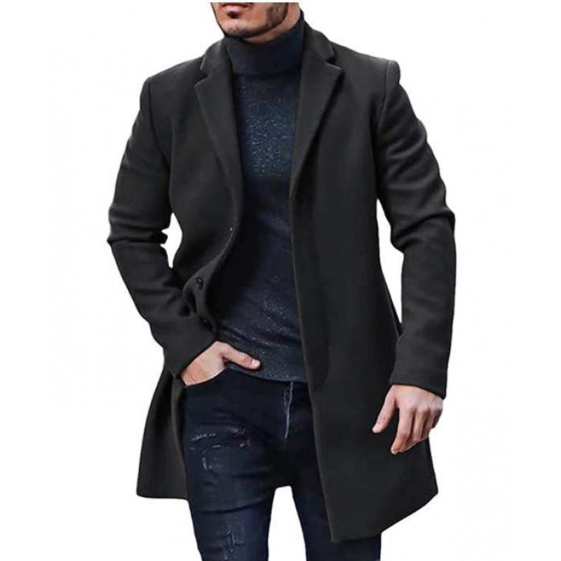 Herren Wollmantel Slim Fit Elegant Schwarz