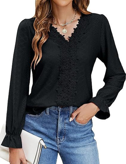 Elegante Damenbluse Floral V-Ausschnitt