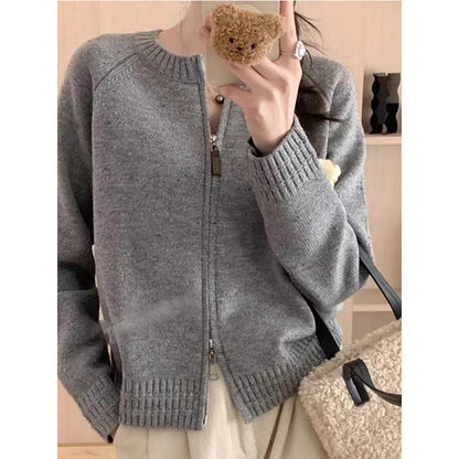 Damen Strickjacke Modern Reißverschluss Elegant