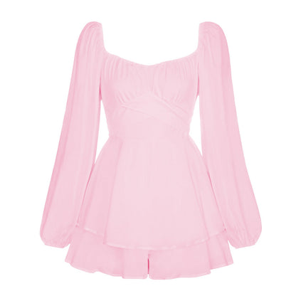 Damen Minikleid Römisches Puffärmel Design