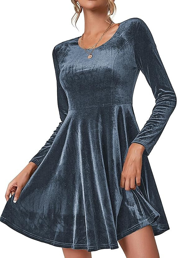 Damen Luxus Samtkleid Elegant Langärmlig