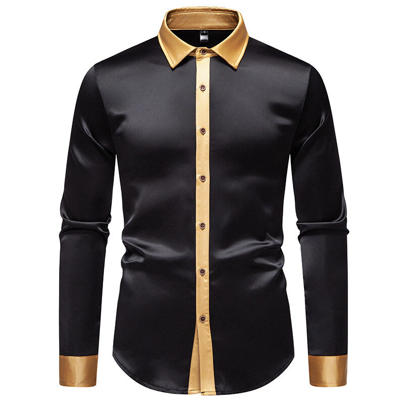 Herren Hemd Elegant Langarm Satin Effekt