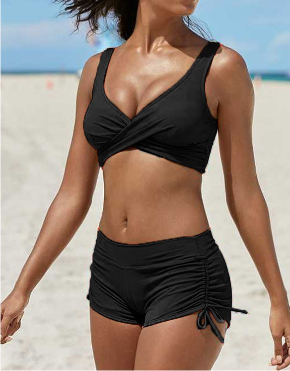 Damen Badeanzug Set Bikini Style Trendig Raffung Optik - IdealeKleiden