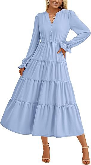 Damen Maxikleid Elegant Voluminöse Ärmel