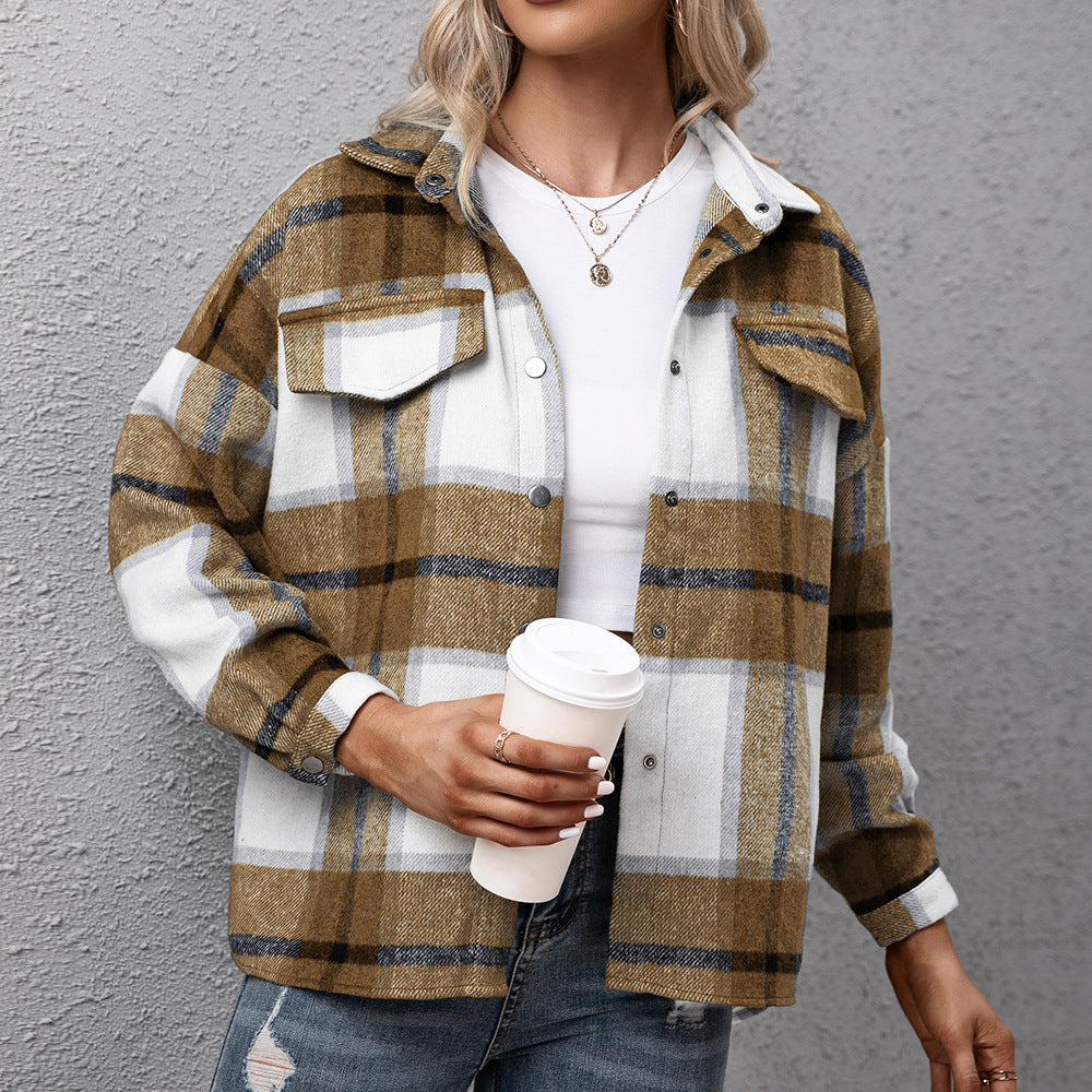 Damen Karo Overshirt Lässig Modern