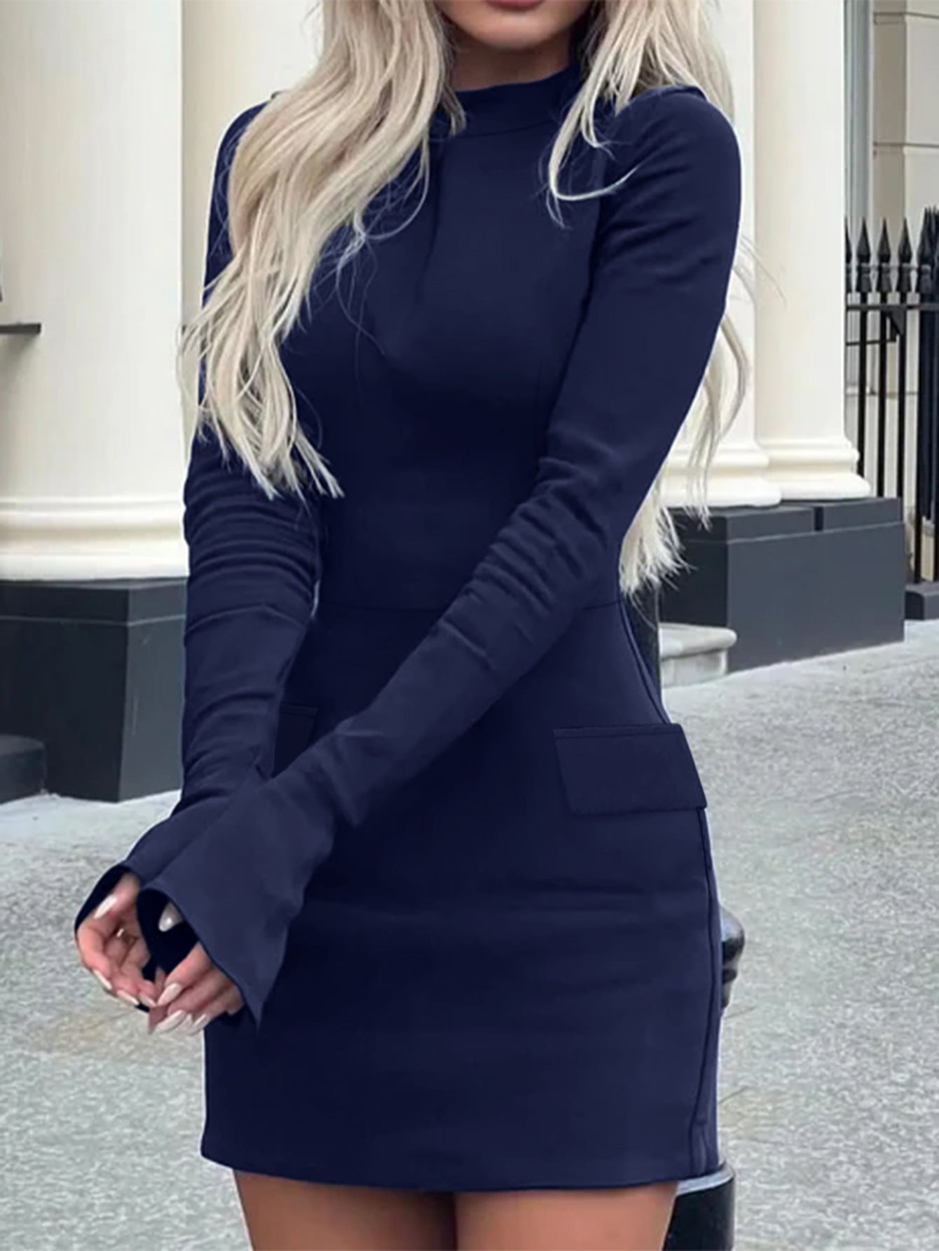 Damenkleid Elegant Minikleid Tailliert Weite Ärmel