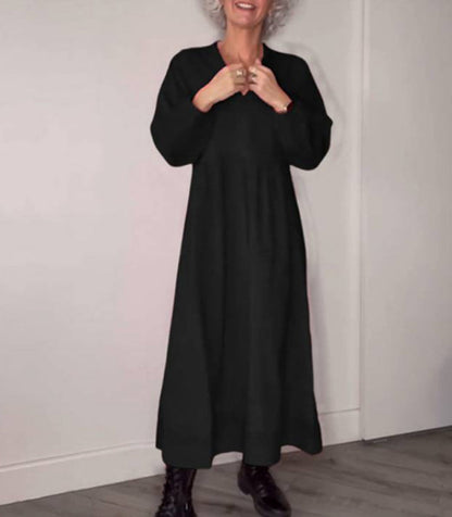 Damen Maxikleid Elegant V-Ausschnitt Langärmlig