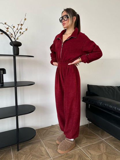 Damen Fleece Jumpsuit Bequem Stylisch