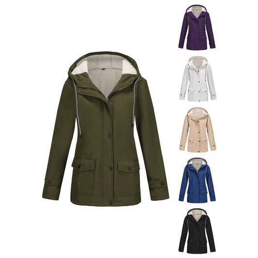 Damen Winterjacke Warm Fleece Kapuze Outdoor - IdealeKleiden