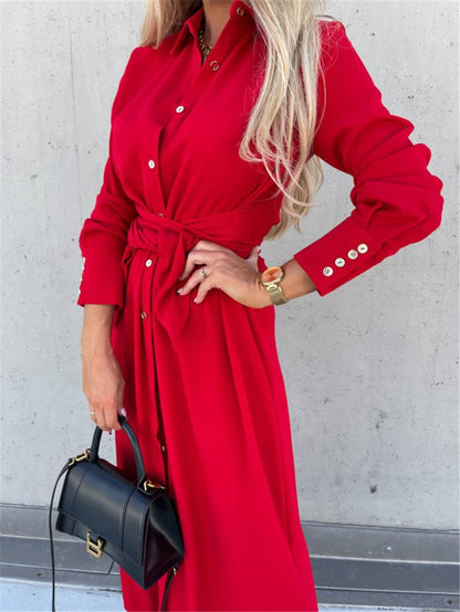 Damen Sommerkleid mit Gürtel und Seiten Schlitz
