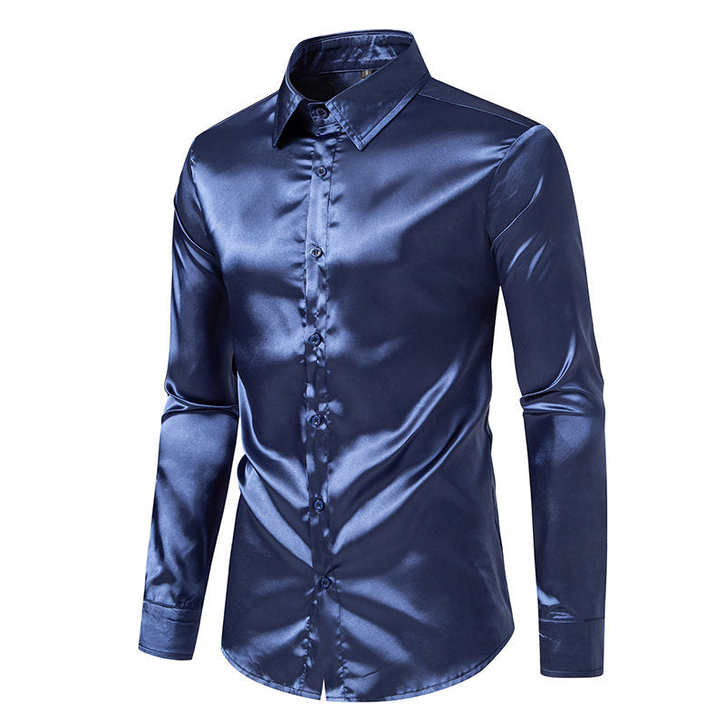 Herren Hemd Satin Glanz Elegant Knöpfe