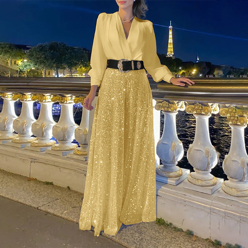 Damen Abendkleid Elegant Schimmernde Blume
