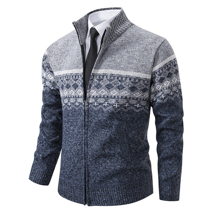 Herren Pullover Stehkragen Norweger Muster Winterjacke