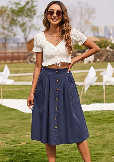 Damen Knielanger Rock Elegante Schnitt Mit Taschen