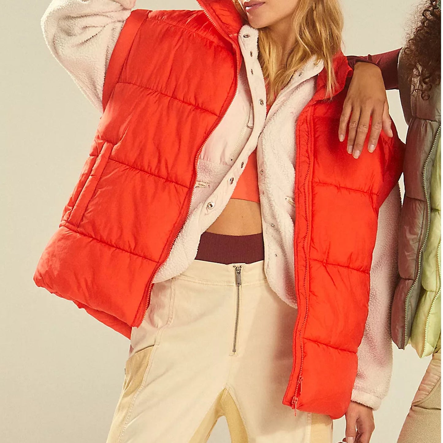 Damen Steppweste Wollige Winterjacke Mit Kragen Und Taschen