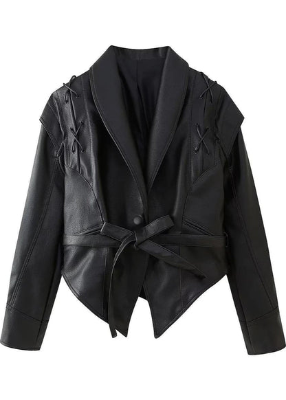 Eleganter Damen Blazer Schwarz Leder Optik