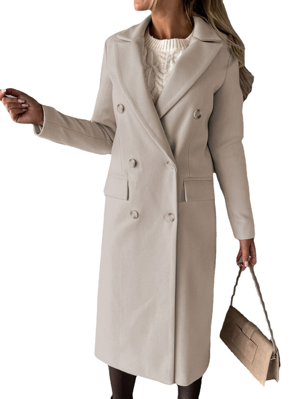 Damen Trenchcoat Klassisch Elegant Mit Taschen