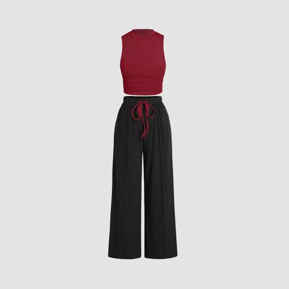 Damen Casual-Outfit: Weite Hose und Bequemes Top Set - IdealeKleiden