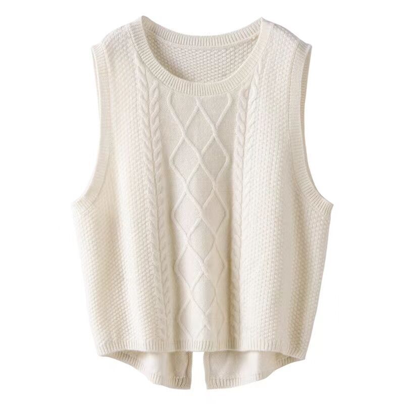 Damen Strickweste Ärmellos Zopf Muster Modern Style