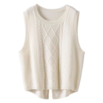 Damen Strickweste Ärmellos Zopf Muster Modern Style