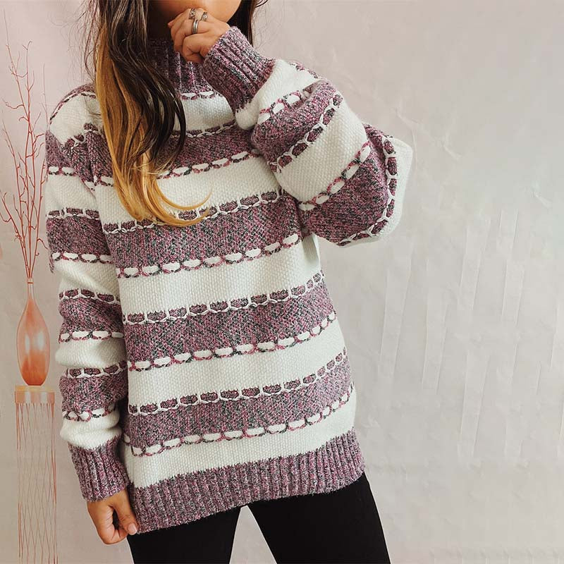 Gestreifter Strickpullover Modern Frauen - IdealeKleiden