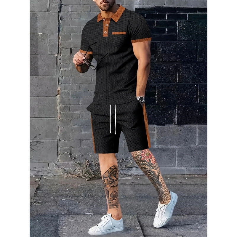 Herren Poloshirt Shorts Set Sportlich Kontrast Design