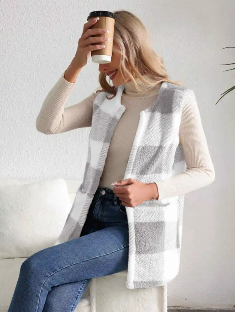 Damen Weste Karomuster Gemütlich Elegant