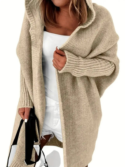 Damen Strickjacke Kapuze Weite Passform
