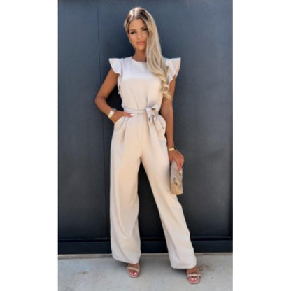 Damen Jumpsuit Elegant Weitbeinig Rüschen Ärmel