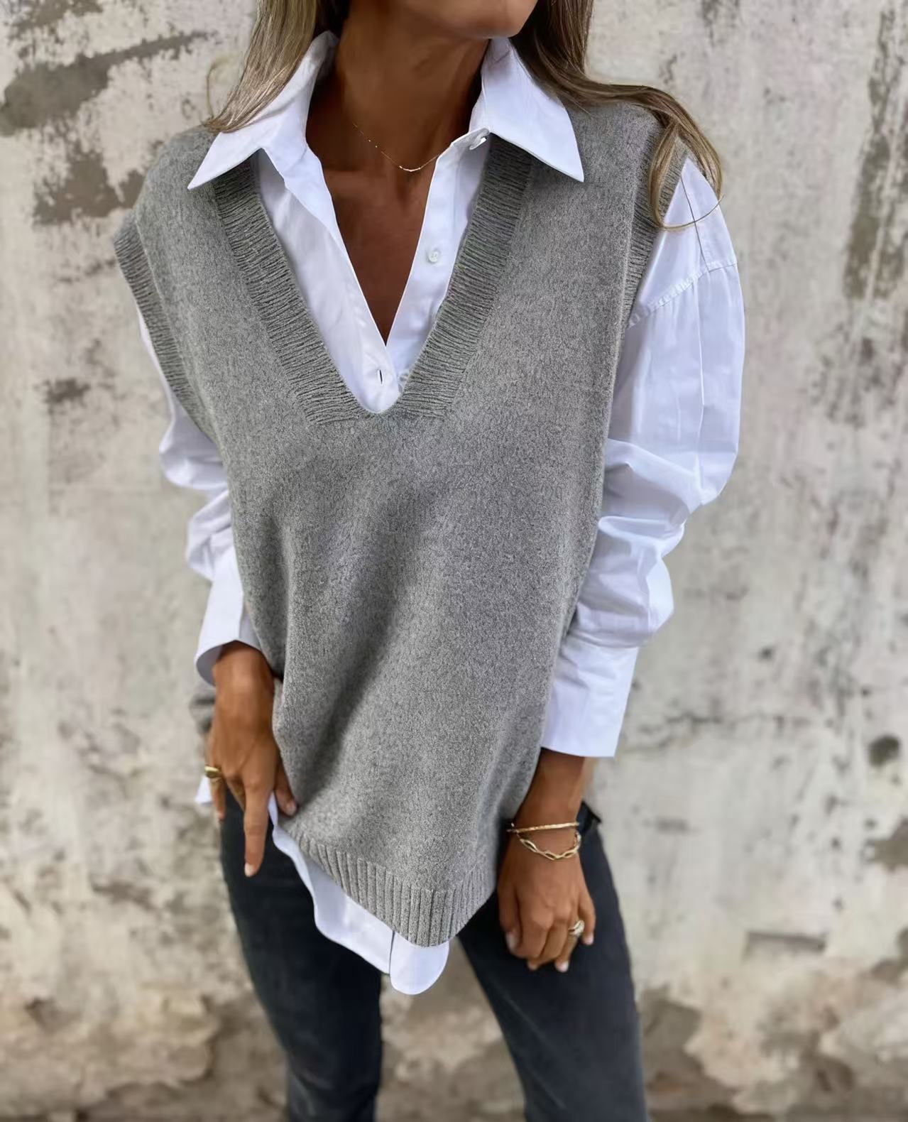 Damen Pullover Lässig V-Ausschnitt Casual Style